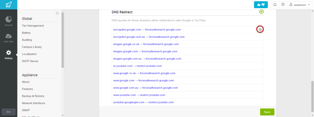 Deleting DNS Redirect