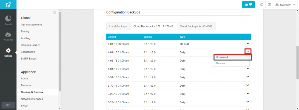 Downloading a Cloud Backup