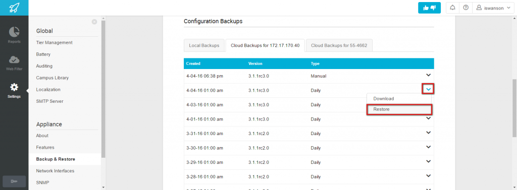 Restoring a Cloud Backup