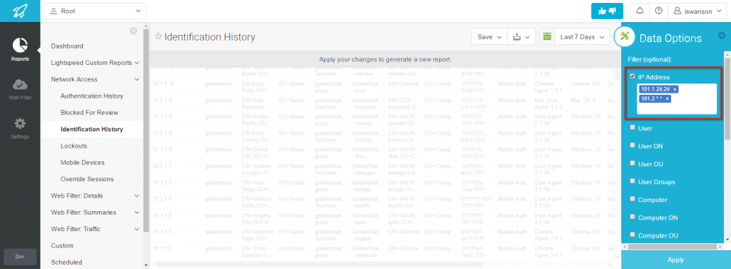 Using Data Options to Filter a Report