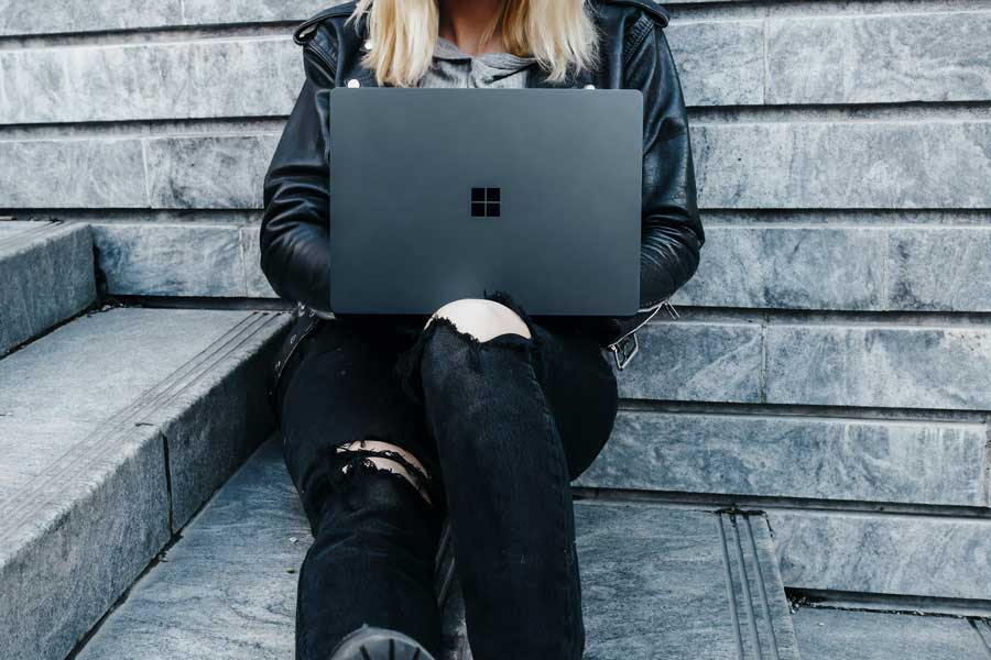 High school student on laptop